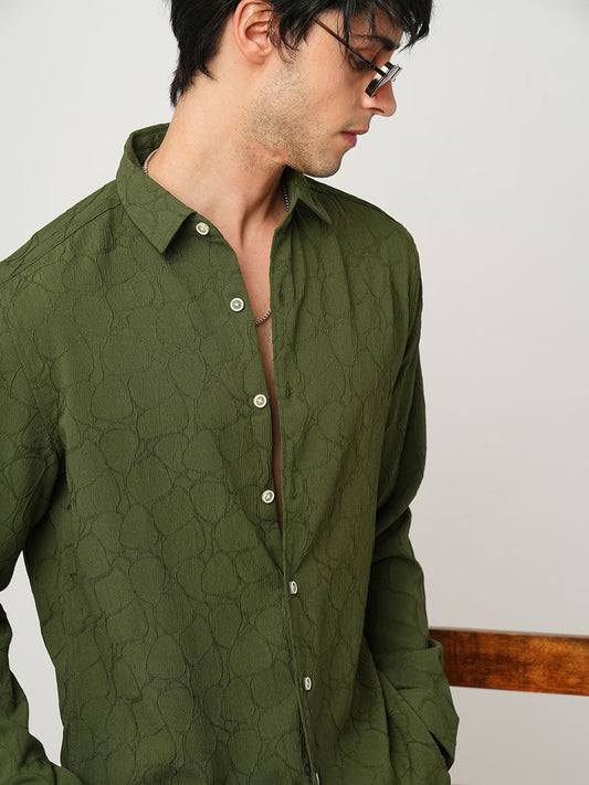 Olive Stone Textured Shirt