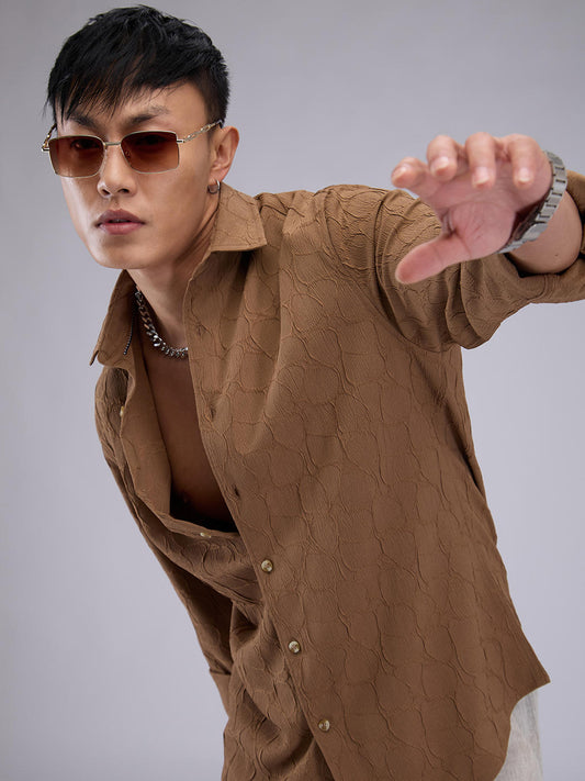 Coffee Brown Crumpled Textured Shirt