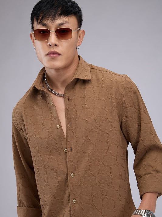 Coffee Brown Crumpled Textured Shirt
