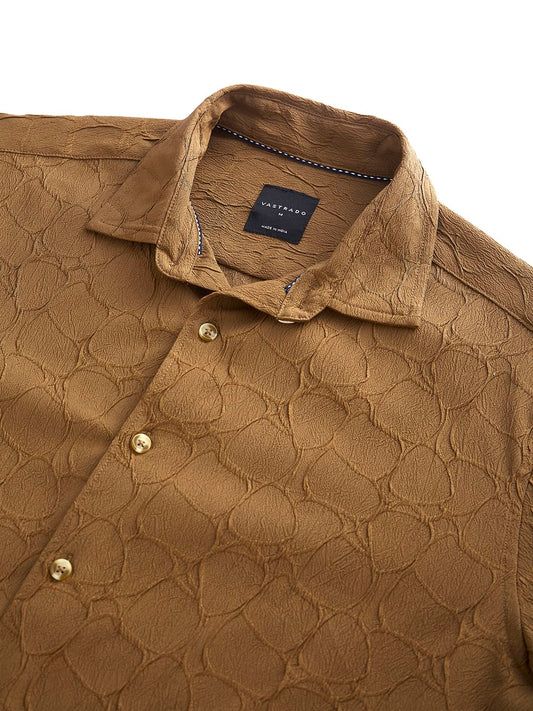 Coffee Brown Crumpled Textured Shirt