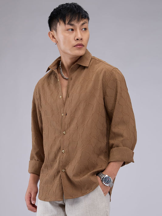 Coffee Brown Crumpled Textured Shirt