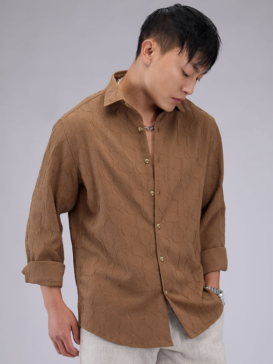 Coffee Brown Crumpled Textured Shirt