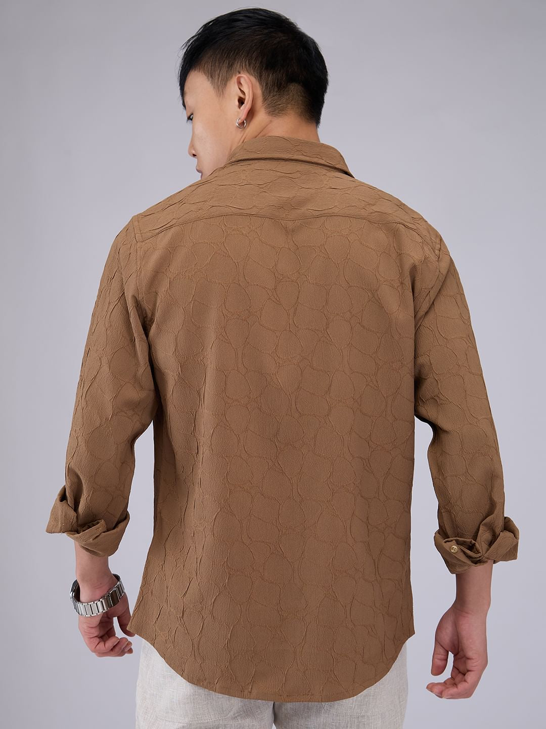 Coffee Brown Crumpled Textured Shirt
