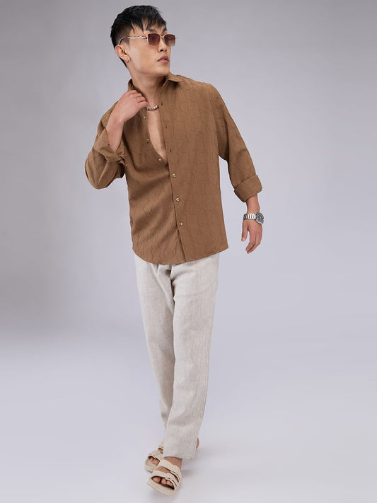 Coffee Brown Crumpled Textured Shirt