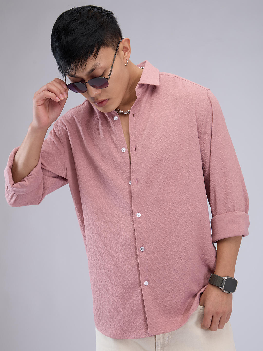 Candy Pink Textured Shirt