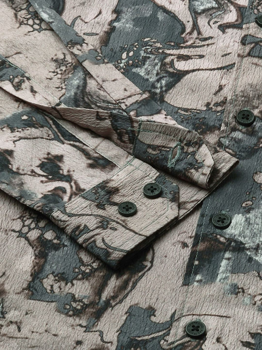 Viridian Green Abstract Printed Creased Shirt