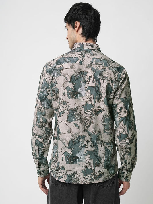 Viridian Green Abstract Printed Creased Shirt