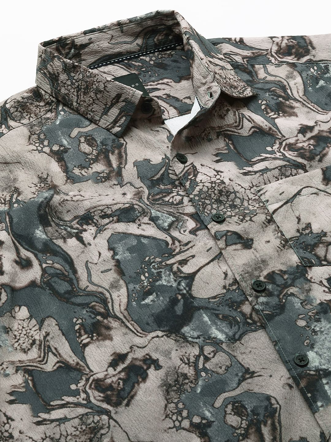 Viridian Green Abstract Printed Creased Shirt
