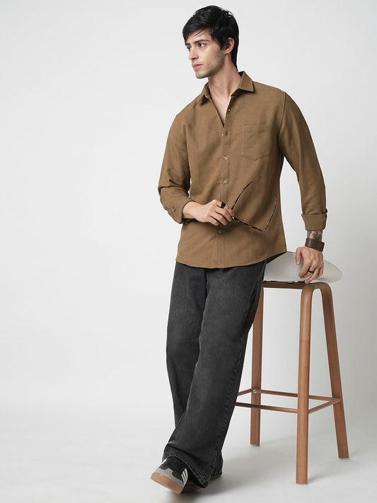 Coffee Brown Jacquard Diagonal Striped Shirt