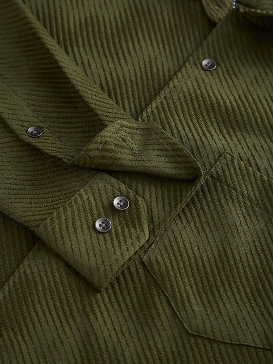 Olive Asymmetric Striped Jacquard Shirt