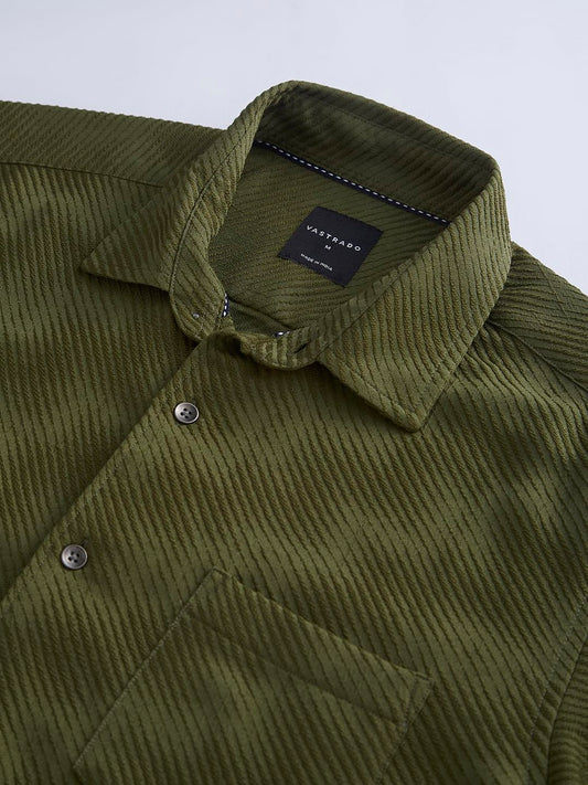 Olive Asymmetric Striped Jacquard Shirt