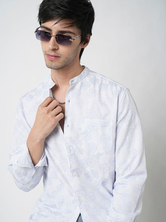 Cool Blue Floral Intricate Jacquard Creased Shirt