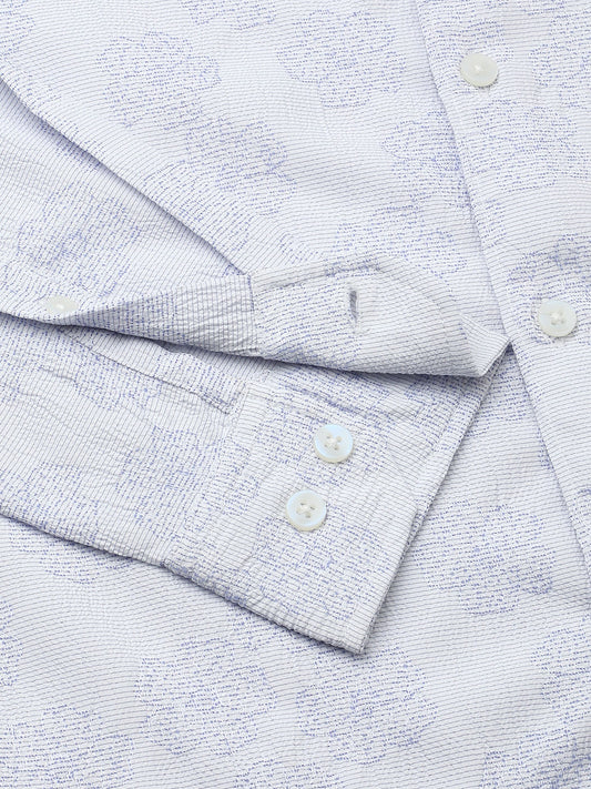 Cool Blue Floral Intricate Jacquard Creased Shirt