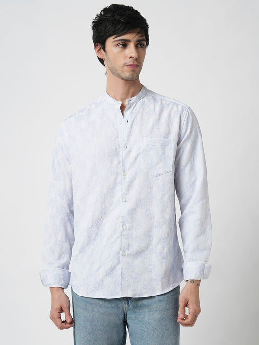 Cool Blue Floral Intricate Jacquard Creased Shirt