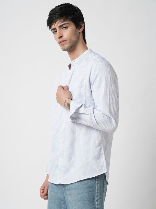 Cool Blue Floral Intricate Jacquard Creased Shirt