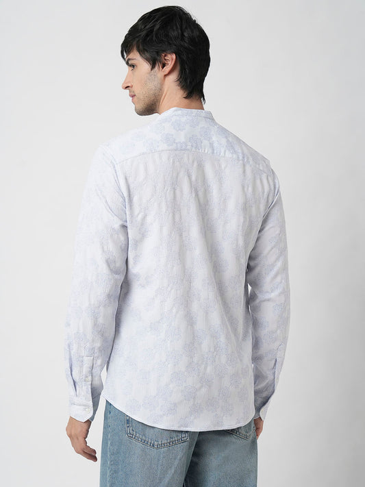 Cool Blue Floral Intricate Jacquard Creased Shirt