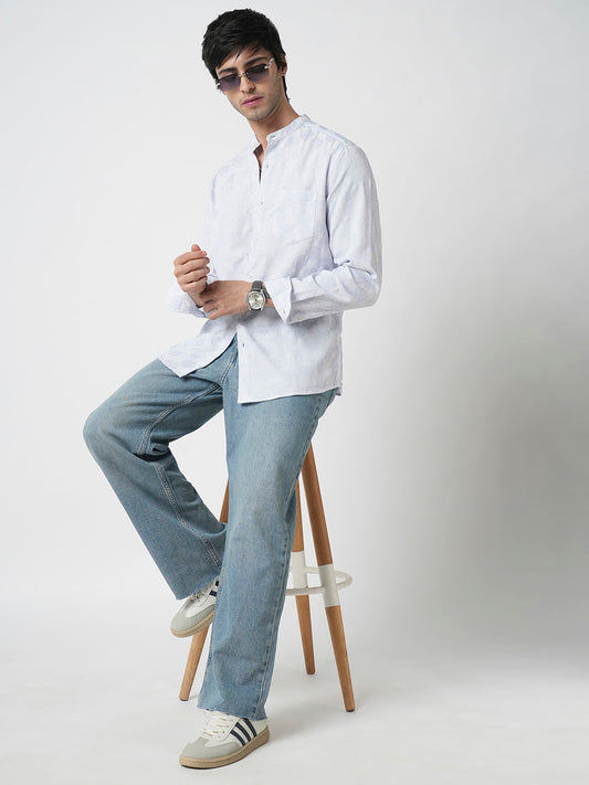 Cool Blue Floral Intricate Jacquard Creased Shirt