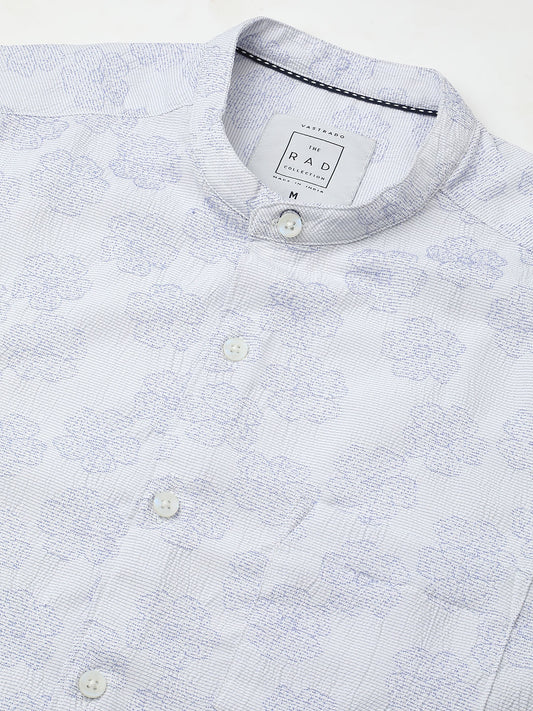 Cool Blue Floral Intricate Jacquard Creased Shirt