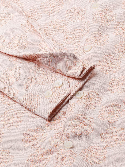 Peach Floral Jacquard Creased Shirt