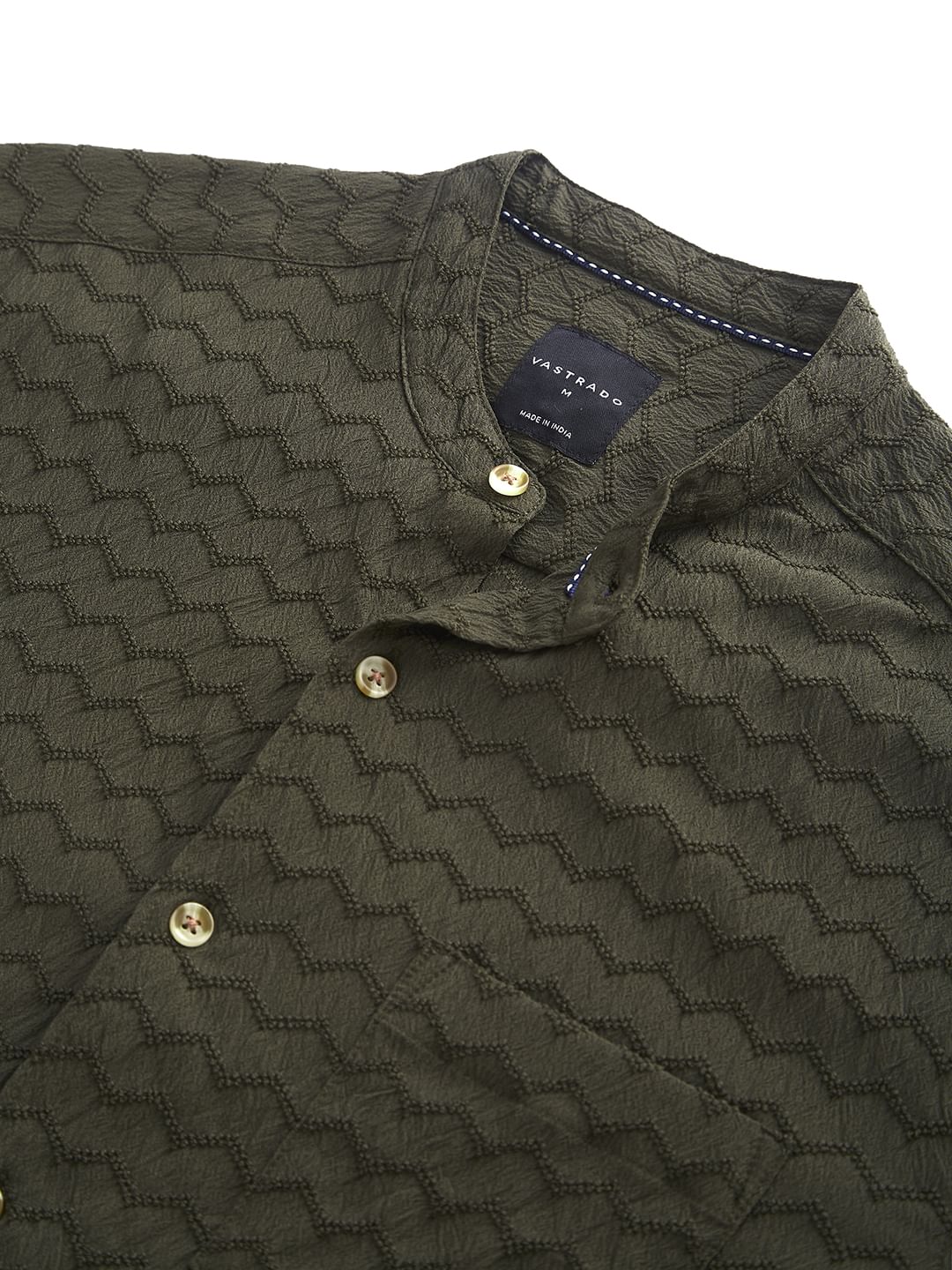 Olive Green Chevron Textured Shirt
