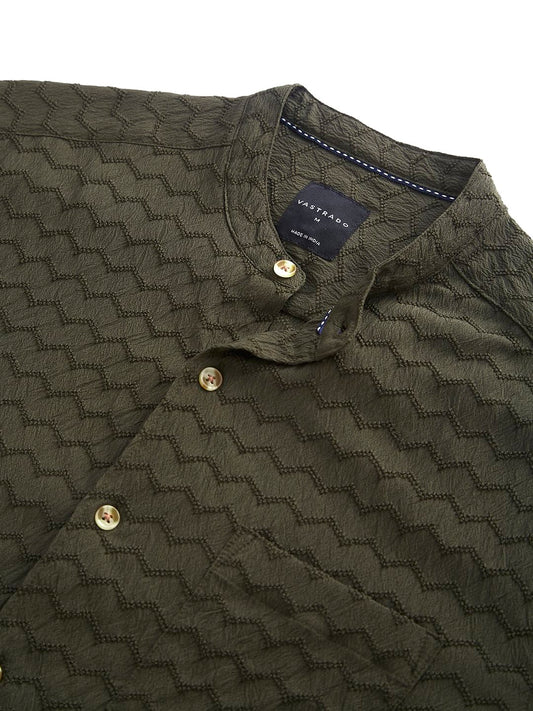 Olive Green Chevron Textured Shirt