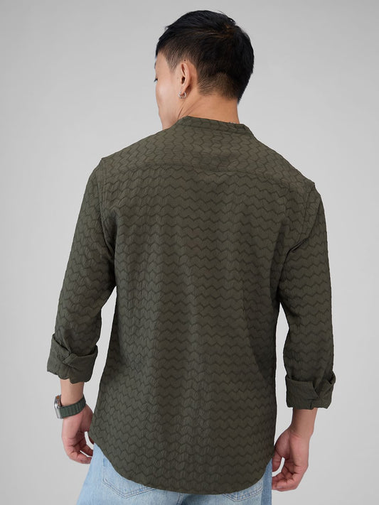 Olive Green Chevron Textured Shirt