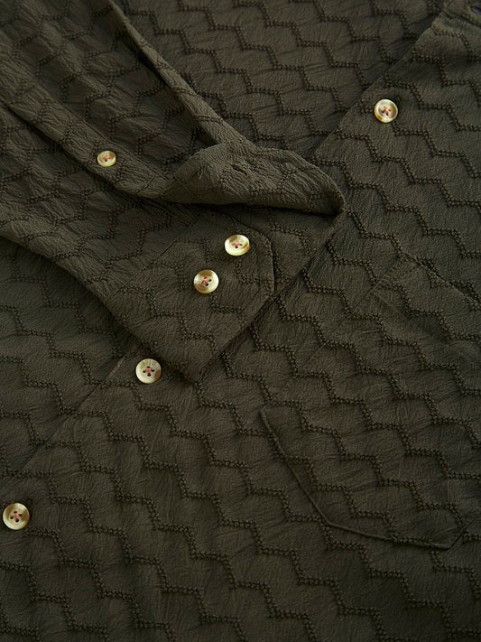 Olive Green Chevron Textured Shirt