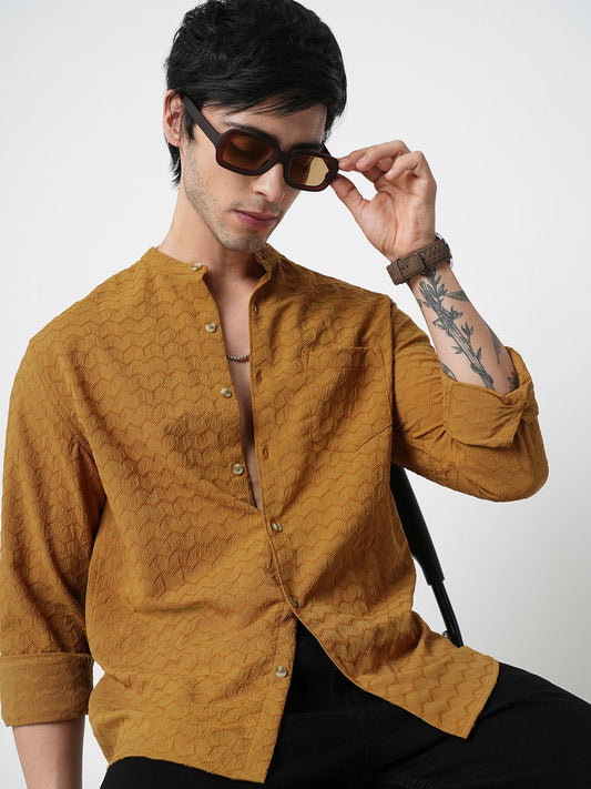Copper Brown Zig-Zag Textured Shirt