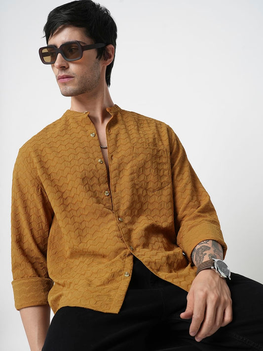 Copper Brown Zig-Zag Textured Shirt