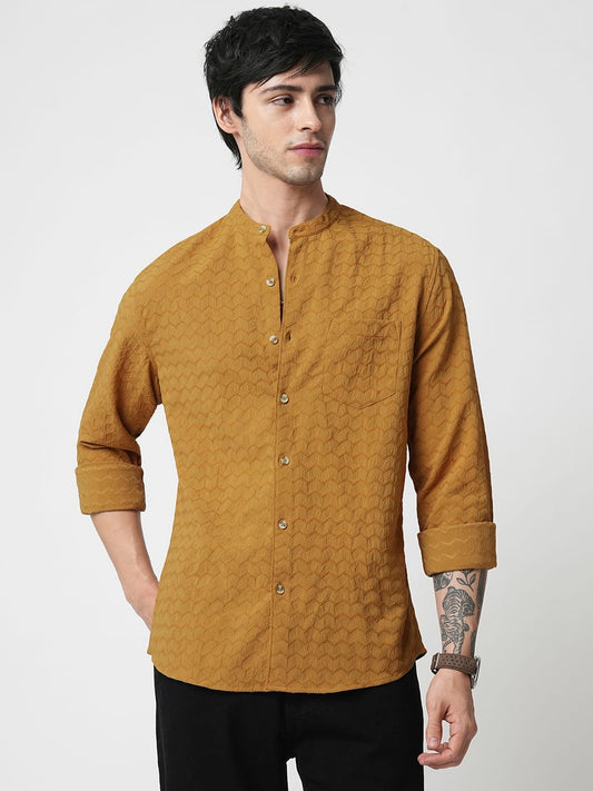 Copper Brown Zig-Zag Textured Shirt
