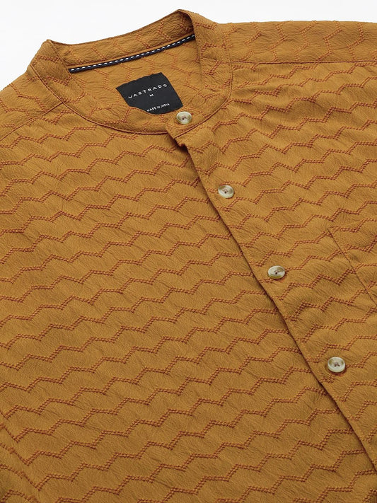 Copper Brown Zig-Zag Textured Shirt