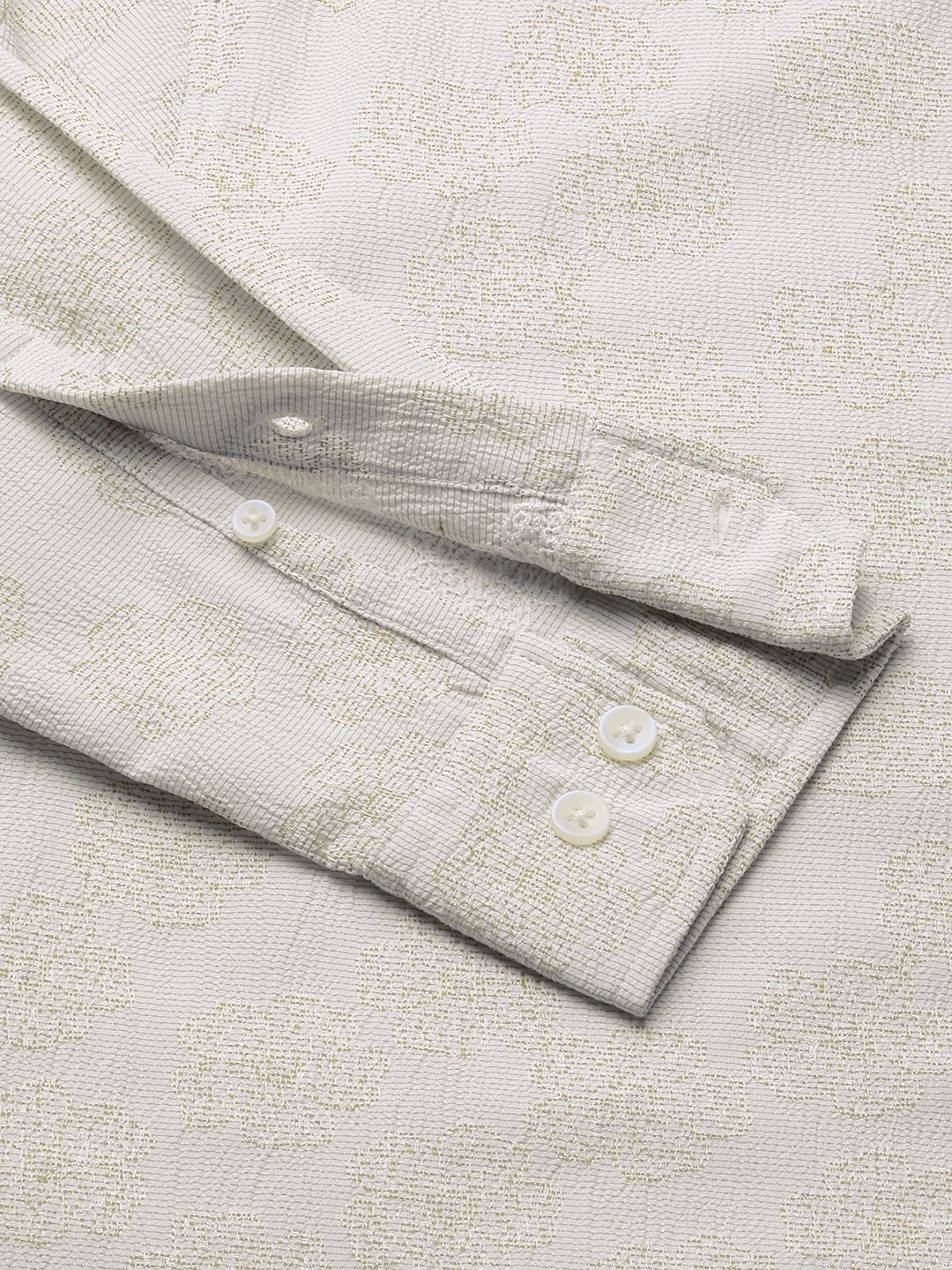 Exquisite Beige Floret Jacquard Creased Shirt