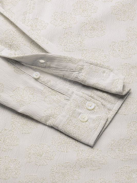 Exquisite Beige Floret Jacquard Creased Shirt
