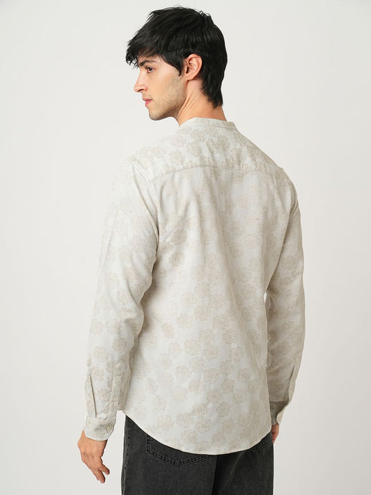 Exquisite Beige Floret Jacquard Creased Shirt
