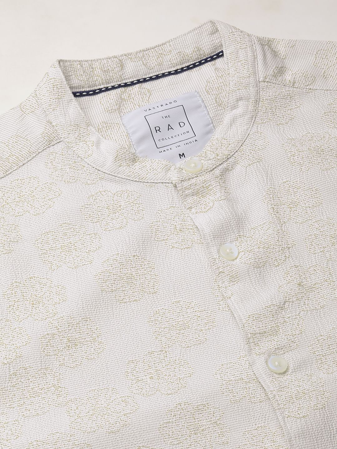 Exquisite Beige Floret Jacquard Creased Shirt