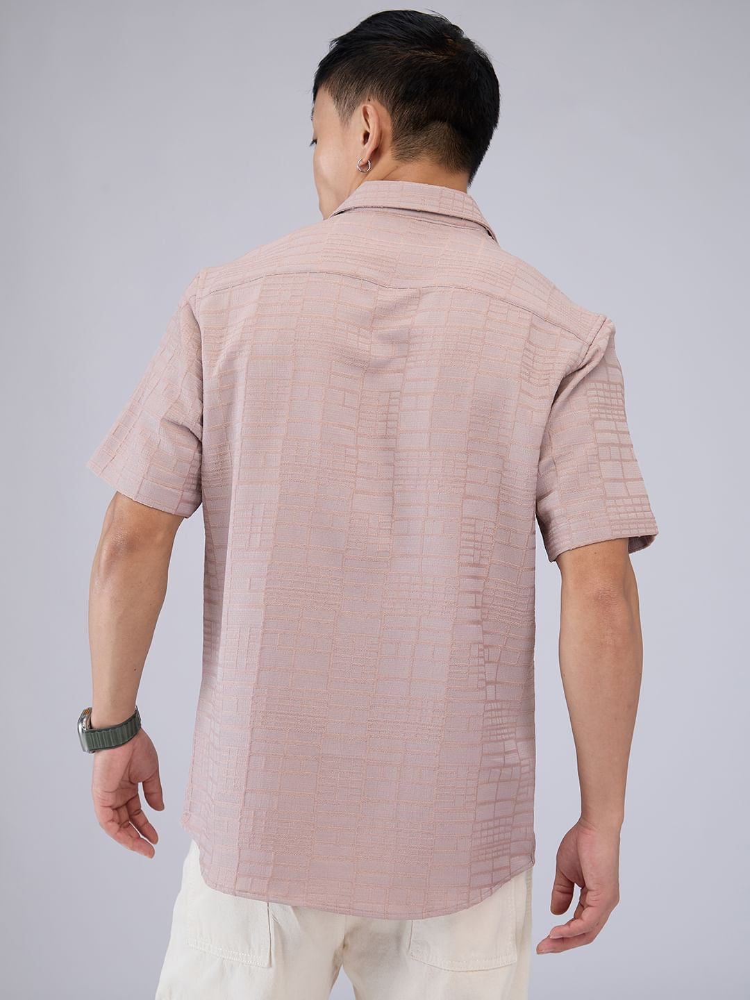 Pale Pink Bold Square Textured Shirt