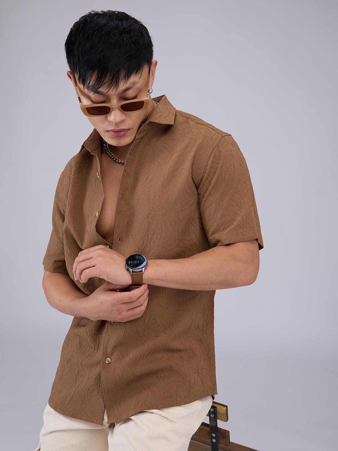 Coffee Brown Petal Textured Shirt