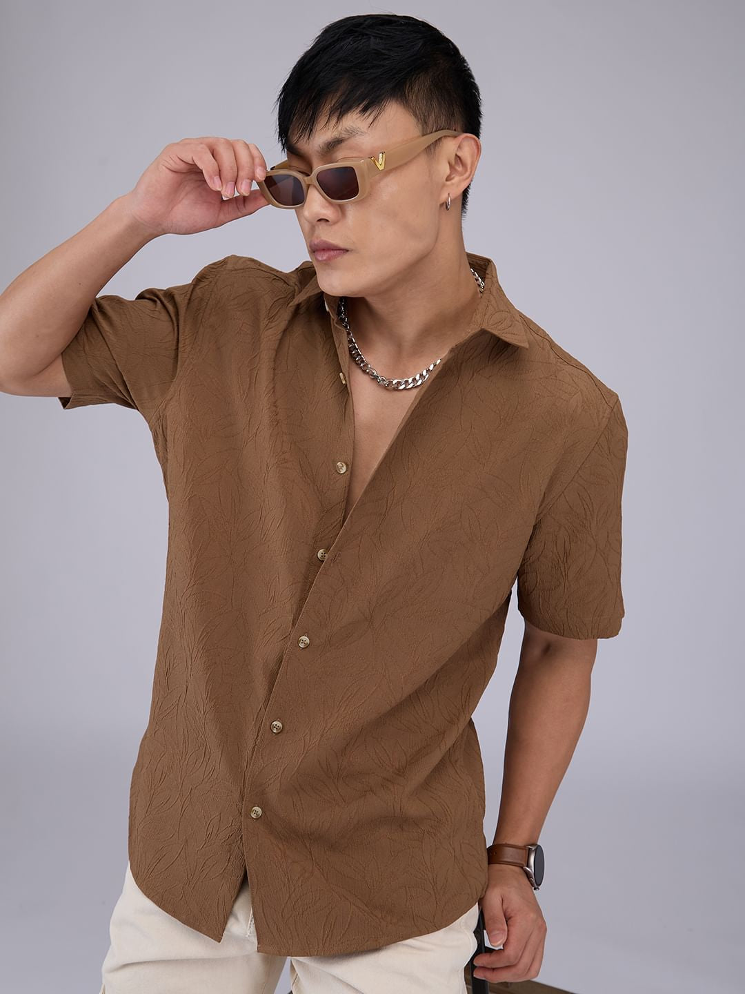 Coffee Brown Petal Textured Shirt