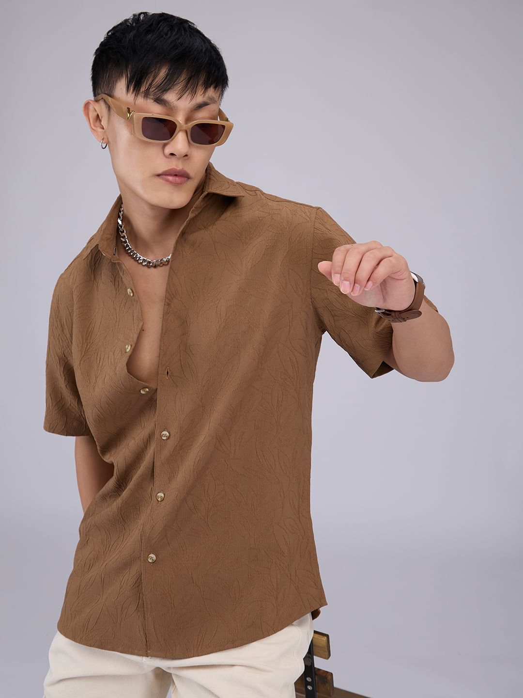 Coffee Brown Petal Textured Shirt