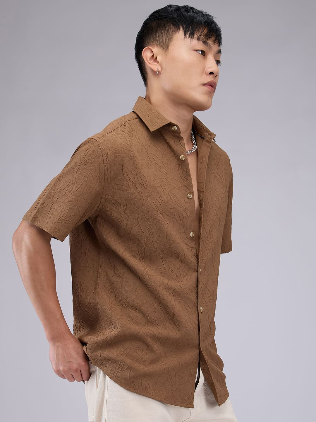 Coffee Brown Petal Textured Shirt