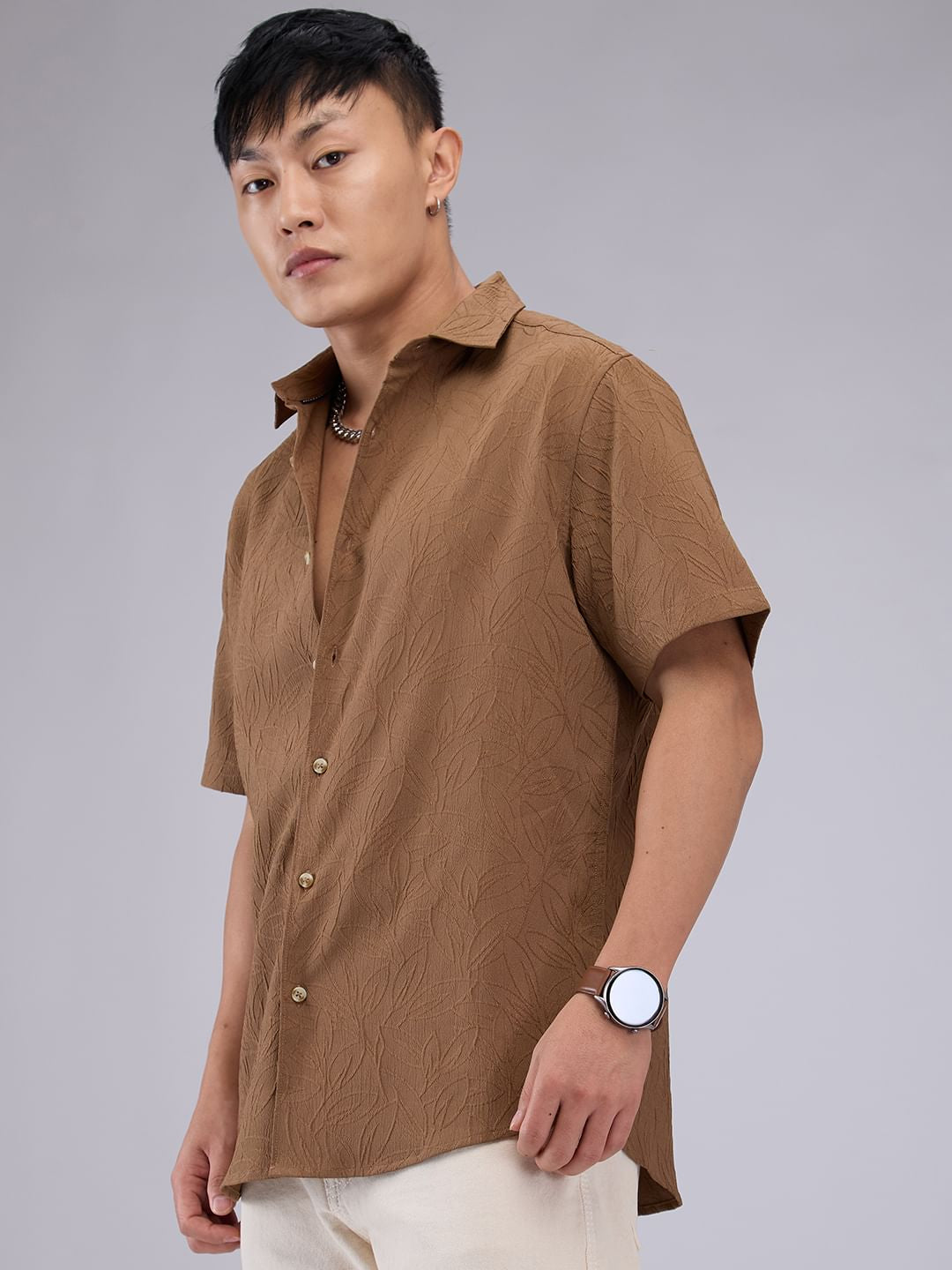 Coffee Brown Petal Textured Shirt
