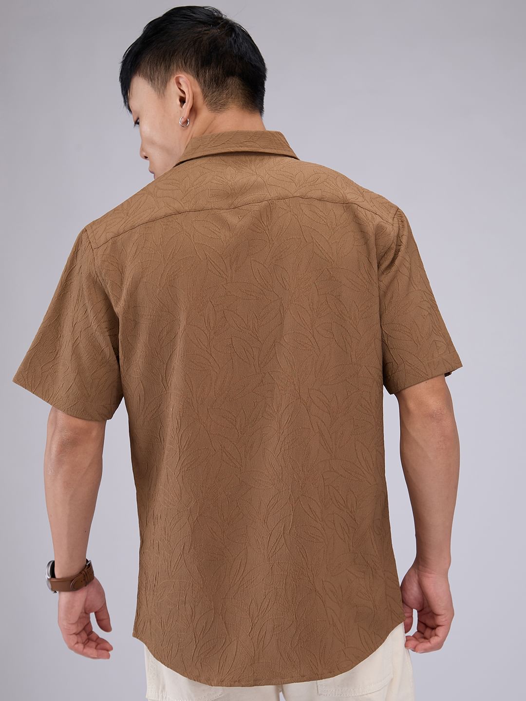 Coffee Brown Petal Textured Shirt