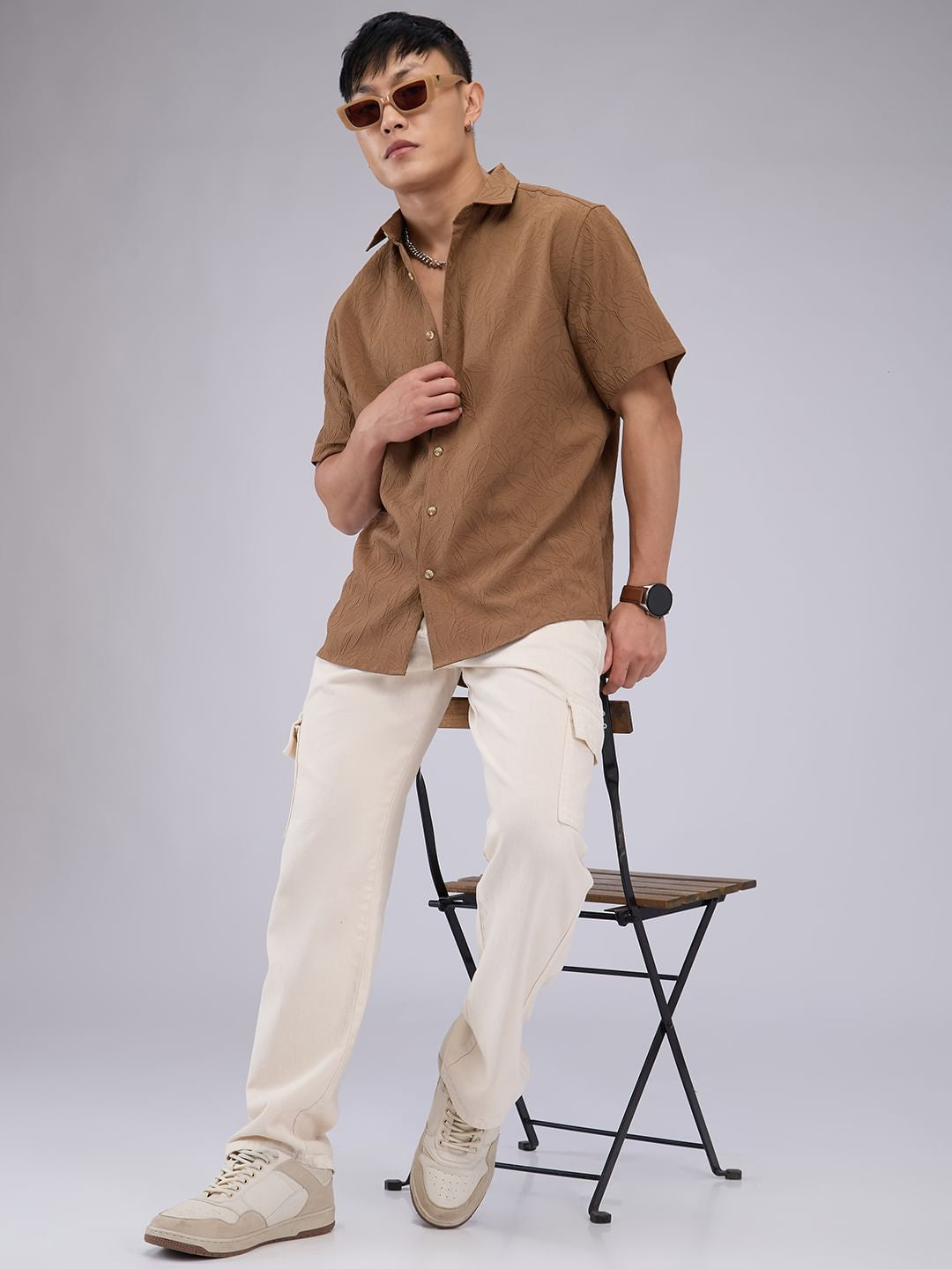 Coffee Brown Petal Textured Shirt