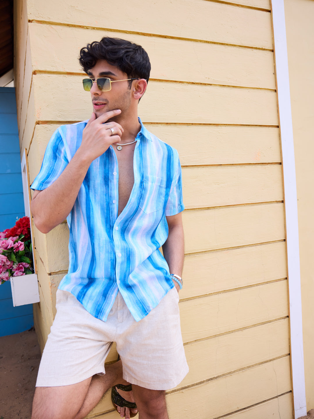 Blue Tie-Dye Striped Shirt