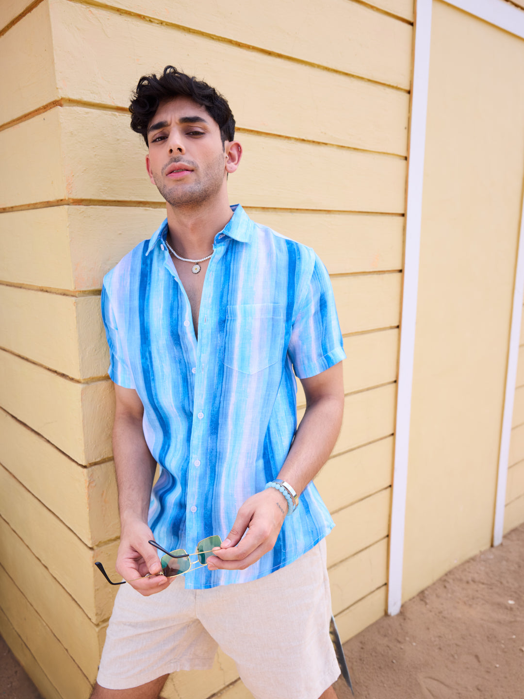Blue Tie-Dye Striped Shirt