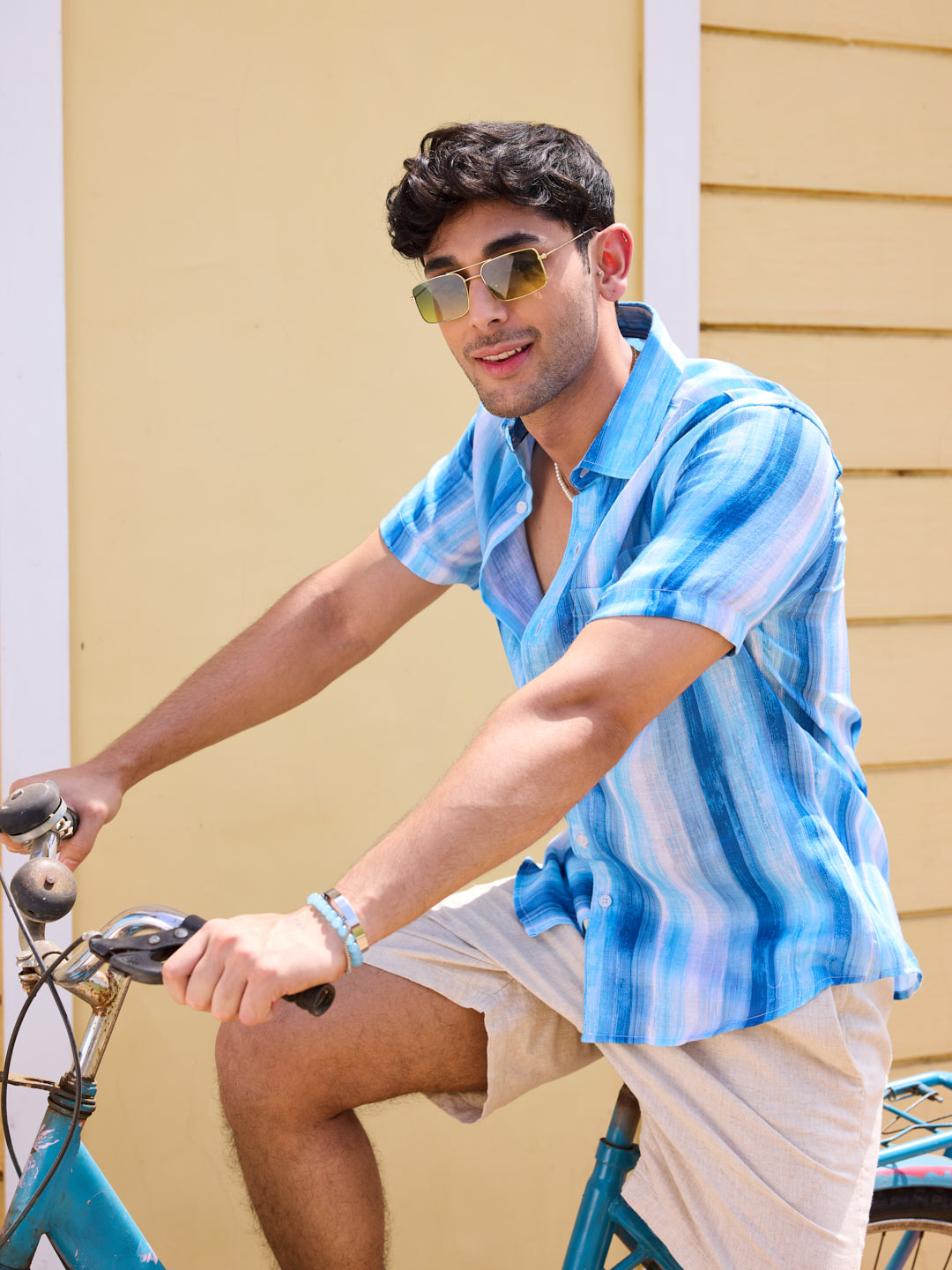 Blue Tie-Dye Striped Shirt