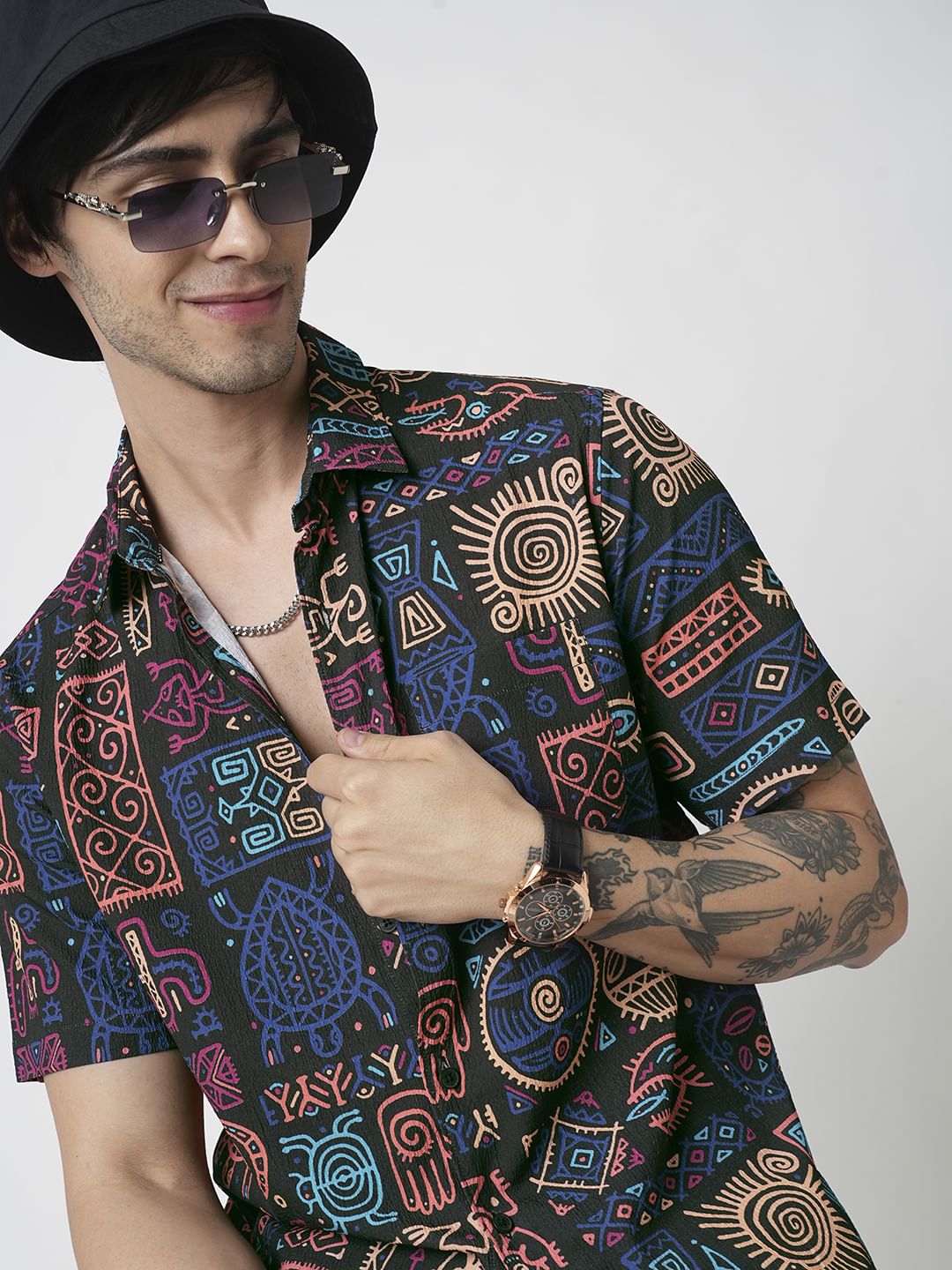 Black African Vector Artistic Printed Crushed Shirt