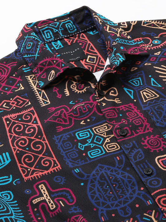 Black African Vector Artistic Printed Crushed Shirt