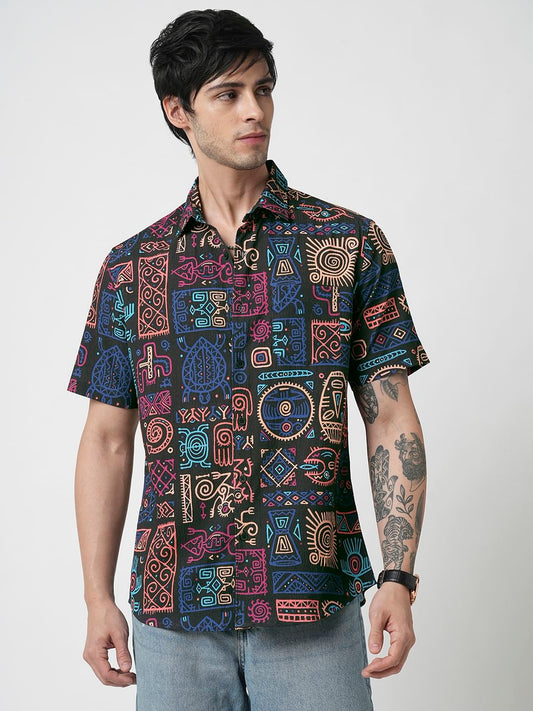 Black African Vector Artistic Printed Crushed Shirt