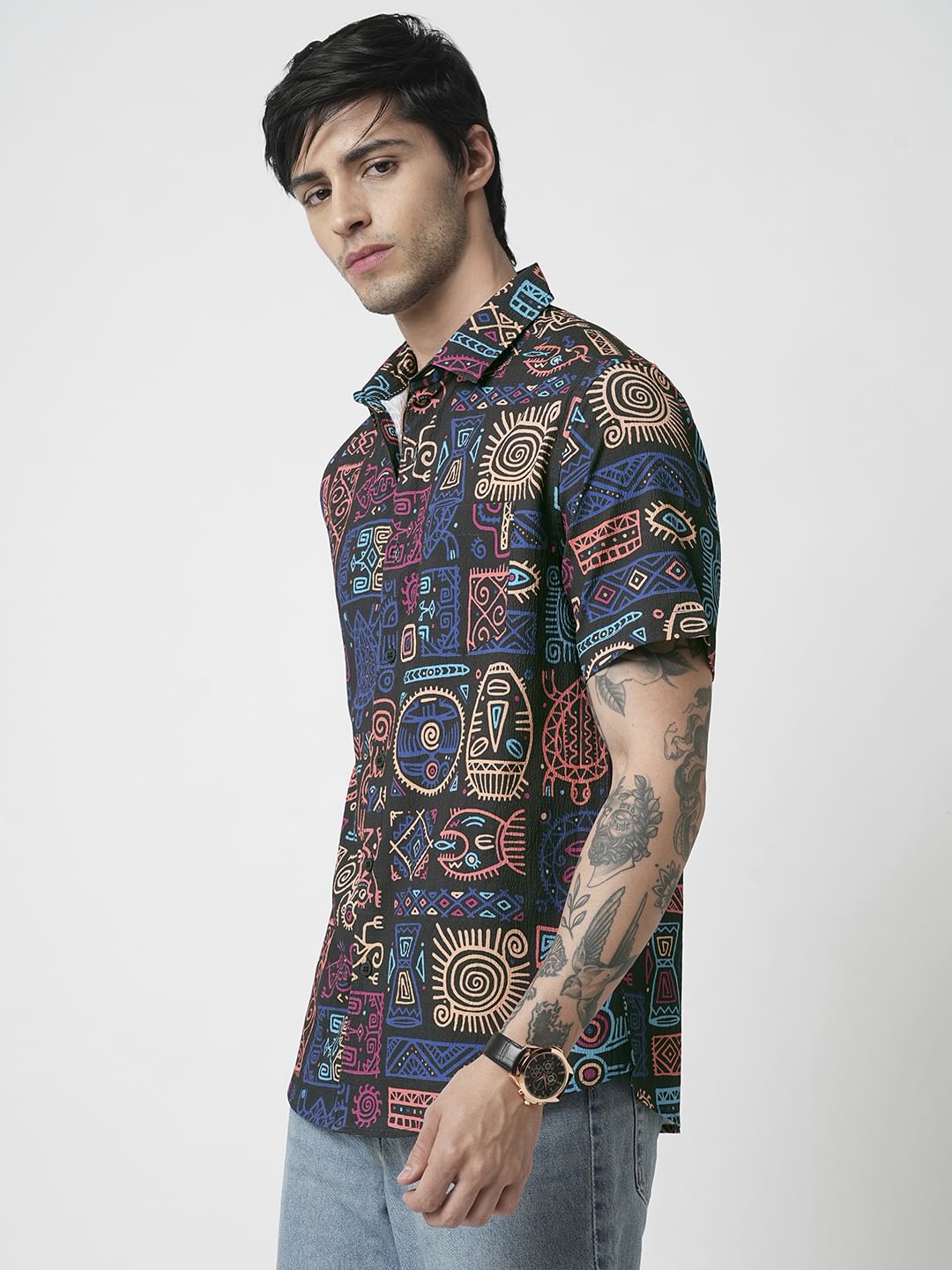 Black African Vector Artistic Printed Crushed Shirt